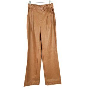 NWT 7 For All Mankind Vegan Leather Hi-Rise Belted Pants Cognac Size XS